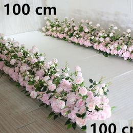 Decorative Flowers Wreaths 100/50 Cm High Quality Flower Arrangement Decoration Home Christmas Wedding Ar Dhy3O