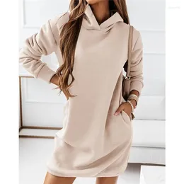 Women's Hoodies Autumn/Winter Hatted Fashion Long Sleeve Solid Y2k Hooded Sweatshirts Dress