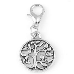 20pcs lot Family Tree Of Life Plates Dangle Charms Pendant With Lobster Clasp For Glass Floating Locket Jewelrys295v