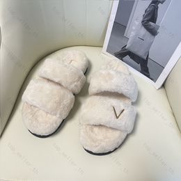 Designer-Sandale, Winter-Sandalen, Damen-Slipper, Wolle-Gummi-Slipper, klassische Gummi-Slipper, Lammfell-Leder-Hausschuhe, Winter-Beige, doppelt gebänderte Shearling-Flachschuhe