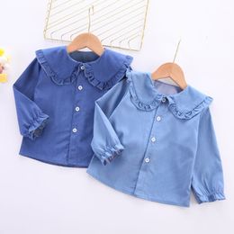 Kids Shirts Spring Autumn Children's Clothing Ruffled Collar Long Sleeve Denim Shirt Baby Girl Shirt 2 3 4 5 6 Years Old 230403
