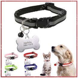 Dog Collars Leashes Personalized dog tag Stainless Steel Name Engraved ID Tags Pet Reflective Collar for Puppy Cat Accesories Adjust 19-32cm 230403
