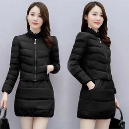 Work Dresses Winter Slim Short Skirt Down Cotton Coat Two-Piece Sets Casual Warm Women's Suits