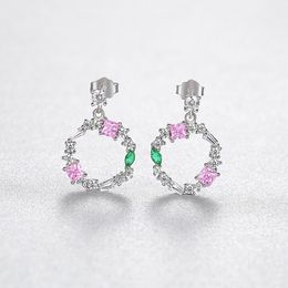 Korean Fashion Sweet Colorful Garland s925 Silver Dangle Earrings Shiny Zircon Delicate Drop Earrings Exquisite Luxury Women Jewelry Gift