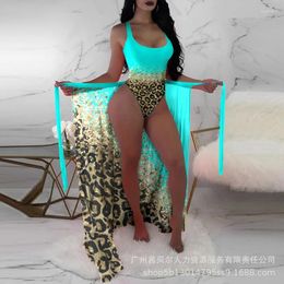 Women's Swimwear Contrast Leopard One Piece Swimsuit With Cover Up 2023 Suits Swimwears Backless Beach Sexy Summer Bikinis Set