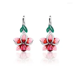 Dangle Earrings Exquisite Enamel Peach Blossom Leaf Drops Hook For Women Wedding Engagement Gift