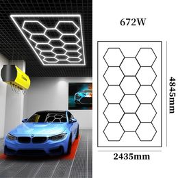 newest LED Hexagon Garage Ceiling Lights 110V 220V Garage LED honeycomb light Car Detailing Work Light Car Beauty Lighting for car workshop equipment 2024