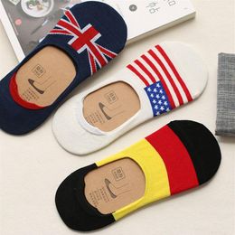 Whole- Men's Fashion National flag Cotton Sock slippers For Male Summer Silicone Non-slip Invisible Boat Socks 10pcs5pai284y