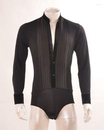 Stage Wear Mens Ballroom Shirts Latin Dance Top Sexy Performance Dancewear 2023 Arrival Deep V-neck Standup Collar