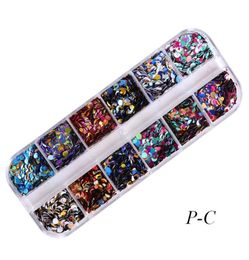 1 Set 12 Grid Nail Sequins Mixed 3D Glitter Round DIY Flake Nail Art Decor Tool29332708302