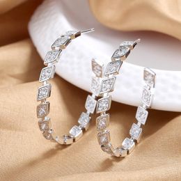 Hoop Earrings MKOPSZ Exaggerated Statement Rhombus Cubic Zirconia Geometric Metal Large For Woman Ins Fashion Jewelry Party Gift