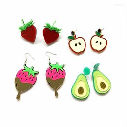 Stud Earrings Cute Simulation Fruit Strawberry Avocado And Apple Acrylic Pendant For Women Colourful Fashion Jewellery