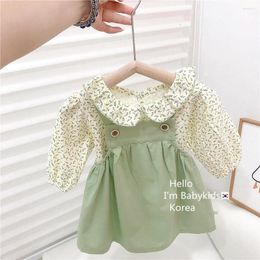 Clothing Sets Children 2023 Spring Autumn Girls Floral Shirt With Belt Skirt Set Baby Collar Undershirt Sweet Casual Dress Two Pieces