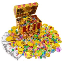 Other Toys Plastic Pirate Treasure Box Gold Coin Gem Storage Organiser Chest Gifts For Kid Birthday Party Decoration Toy 230403