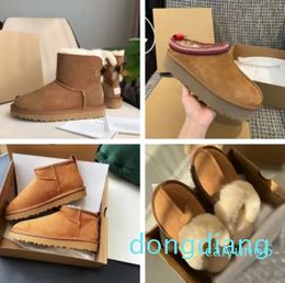 women boot bailey Chestnut winter buckle snow Half Knee Short lady Sheepskin and wool integrated hair slipper