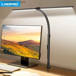 Desk Lamps LAOPAO Double Head LED Desk Lamp EU/US Architect Desk Lamps Office 24W Brightest 5Color Modes and 5 Dimmable Eye Protection lamp Q231104