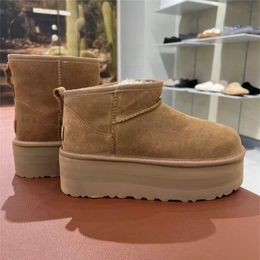 Designer Ultra Mini Platform platform snow boots for Women - 5cm Thick Bottom, Real Leather, Warm Fluffy Booties with Fur, Available in Australia Sizes 35-44