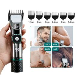 Hair Trimmer Professional Clipper Ceramic Blade Waterproof Electric Cordless LED Display Haircut Machine for Men 231102