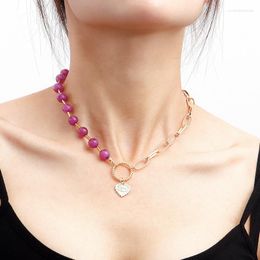 Pendant Necklaces Summer Fashion Alloy Purple Round Bead Stitching Heart Clavicle Necklace For Women Jewellery Accessories