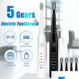 Smart Electric Toothbrush Trasonic Sonic Rechargeable Tooth Brushes Washable Electronic Whitening Teeth Brush Adt Timer Drop Deliver Otwxx