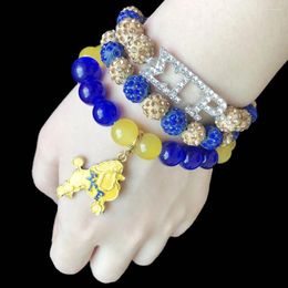 Strand 5 Style Handmade DIY Greek Sorority Glass Beads Disco Ball Rhinestone Sigma Gamma Rho Logo Charm Woman Bracelet Jewelry