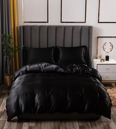 Luxury Bedding Set King Size Black Satin Silk Comforter Bed Home Textile Queen Size Duvet Cover CY2005197063817