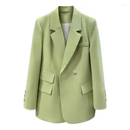 Women's Suits Green Women Blazer Office Ladies Korean Chic Pockets Woman Jacket And Coat Elegant 2023 Clothing