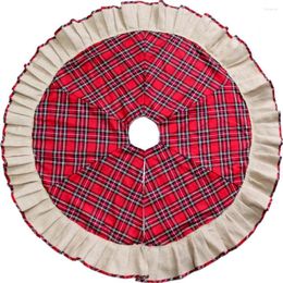 Christmas Decorations Extra Large 46" Tree Skirt Patchwork Tartan Plaid With Jute Burlap Ruffle Border