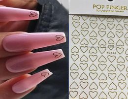 Stickers Decals Nail Art 3D Hearts Gold Manicure Nails Design Adhesive Sticker Wraps Tip Decoration8592066