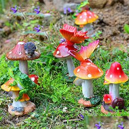 Garden Decorations Resin Animal Mushroom Figurine Terrarium Craft Fairy Miniature Ornament Landscape Bonsai Decora Dho8Z
