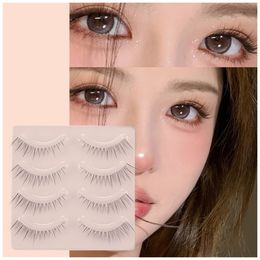 Makeup Tools 4pairs Natural False Eyelashes Thin Band Hand Made Short Lighter Eyelash Cosplay Korean Fashion Wispy Extension Makeup Tools 230403