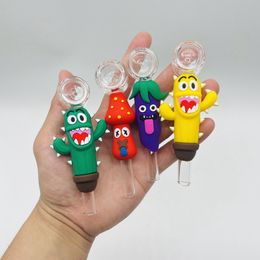 Latest Colourful Silicone Sleeve Pipes Mushroom Chilli Cactus Design Style Glass Philtre Bowl Portable Herb Tobacco Cigarette Holder Smoking Handpipes