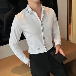 Brand Bee Embroidery Shirts for Men Long Sleeve Slim Fit Casual Shirts Business Social Dress Shirts Party Tuxedo Blouse 2022