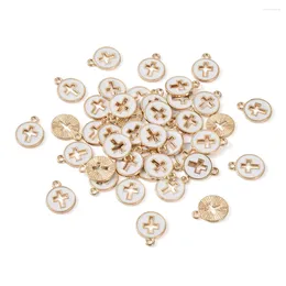Pendant Necklaces 100pcs Alloy Enamel Star 5-petal Flower Flat Round With Cross Pendants For Bracelet Necklace Jewelry Making DIY Decor