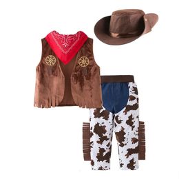 Jackets Umorden Toddler Kids Children Boys Cowboy Costume Vest Pants Set Outfit Fantasia Party Purim Halloween Clothes 2 4T 4 6 Years 231110