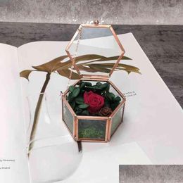 Jewellery Stand 87Hc Hexagon Transparent Rose Gold Ring Geometric Clear Glass Box Organiser Tabletopholder Drop Delive Dhgarden Dhys8