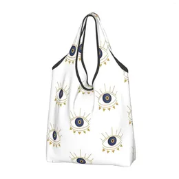 Shopping Bags Evil Eyes Golden And Blue Bag Folding Tote Grocery Reusable For Outdoor Eco Women Cute