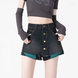 Women's Shorts High Waisted Single Breasted Denim Summer Street Young Girl Sexy Splicing Mini Skirt Female Pants