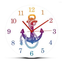 Wall Clocks Vintage Anchor Sea Minimalist Quartz Mute Ocean Sailor Sign Home Decorative Rounded Hanging Watch Navy Gift
