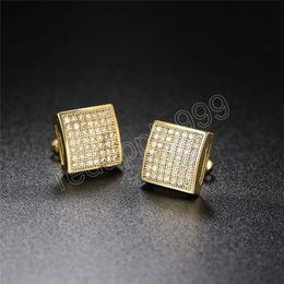 New Hip Hop Earrings for Men Gold Silver Iced Out CZ Square Stud Earring With Screw Back Jewellery