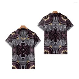 Men's Casual Shirts Men's Cuban Hawaiian Shirt Black Gradient Creative Style Button Down Short Sleeve Cool Tops Summer Vacation Plus