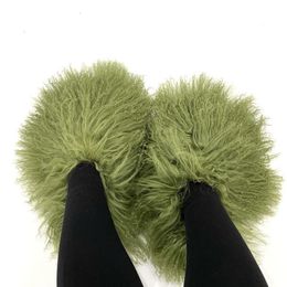 Slippers Factory Price Designer Real Tan Sheep Fur Women Slides Slippers For Season With Customised Colour 230403