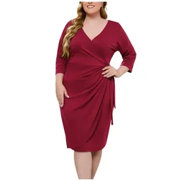Casual Dresses Women'S V-Neck Buttocks Wrapped Waistband Solid Color Mid Length Dress Simple Fashionable And Generous