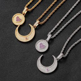 Hip Hop Full Diamond Sun Moon Couple Necklace with True Gold Electroplated Micro Inlaid Zircon Personalised Versatile Fashion Men's and Women's Pendant 231015