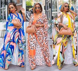 Ethnic Clothing African Clothes For Women 2023 Summer Printing Polyester Two Pieces Sets Long Coat And Pant Suit