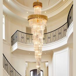 Chandeliers Modern Stair Led Ceiling Crystal Chandelier Home Decoraction Luxury Hanging Lamps Living Room Light Black Suspension Luminaire