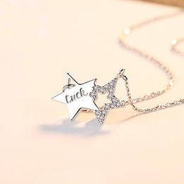 Shiny Zirconia Star Letter Luck s925 Silver Pendant Necklace Korean Fashion Sexy Women Collar Chain Necklace Premium Jewelry Accessories