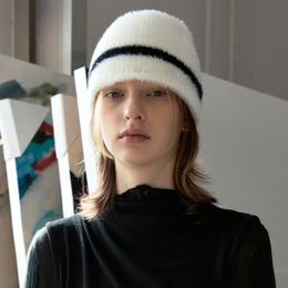 Beanie/Skull Caps Beanies Korean Designer Imitation Sable Wool Striped Caps women Skullies Fall and Winter Warm Pullover Knitted Hats 231102