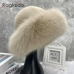 Beanie/Skull Caps Stylish Beanie Hats for Women Winter Warm Fluffy Bone Cap Soft Outdoor Thick Natural Fox Fur Hat Female Dome Hats 231102