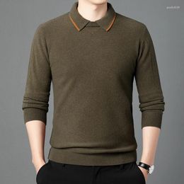 Men's Sweaters Real Sheep Wool Jumper Autumn & Winter Casual Turn Down Collar Knit Clothes Pullover Male Pure Sweater